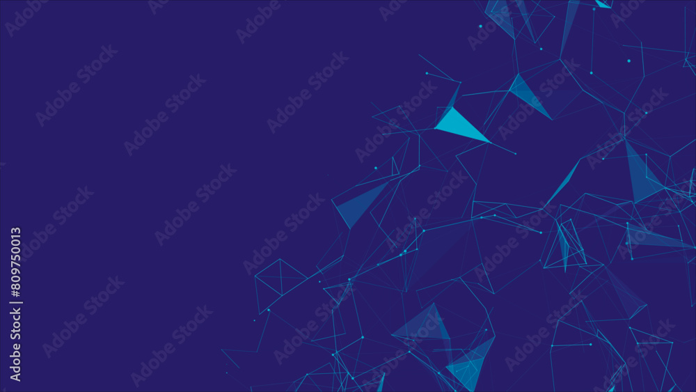 Poster Abstract digital connection moving dots and lines. Technology background. Network connection structure. Digital background. Colored polygonal space. 3D Vector illustration.