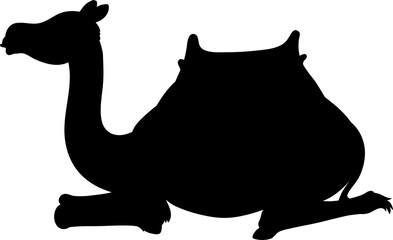 Cartoon camel beside a sign in the desert