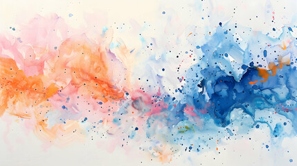 Painting with watercolour blots. Horizontal abstract background texture on canvas