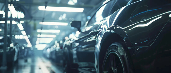 Luxurious cars bask in the gleam of a high-tech showroom's soft light.