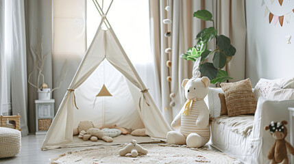 Cozy play tent for kids in child room - Powered by Adobe