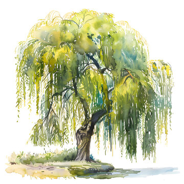 Trees front view, PNG, watercolor style vector tree, willow tree, architectural element, PNG bundle, vector clipart, transparent background