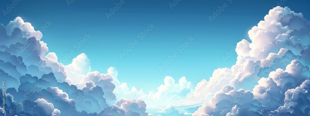 Poster cloud shapes at the top and bottom of the page with a blank space.