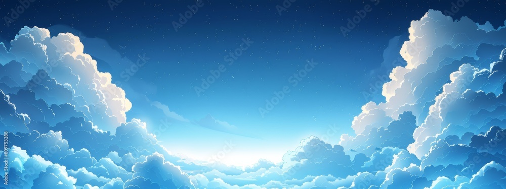 Poster cloud shapes at the top and bottom of the page with a blank space.