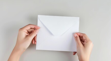 Fototapeta premium Woman hands holding an envelope with white paper.