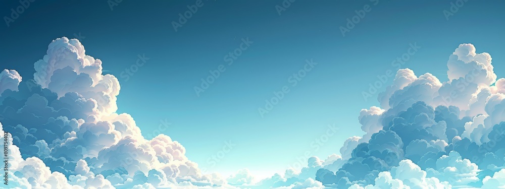 Poster cloud shapes at the top and bottom of the page with a blank space.