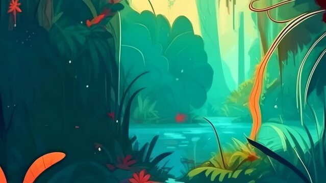 Tropics jungle forest, drawn illustration animation zoom