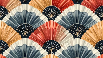 Art Deco seashell pattern in warm and cool tones