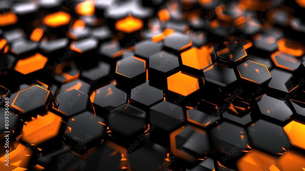 Canvas Prints a close up of a black and orange hexagon pattern