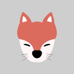 A cartoon simple color fox face animal forest cat two-tone art illustration