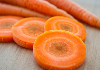 Close up Fresh carrots slices