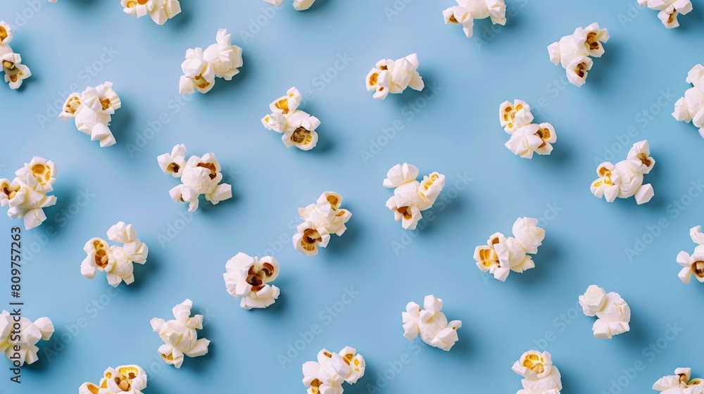 Poster minimalist layout of spinning popcorn kernels in a minimalist pattern