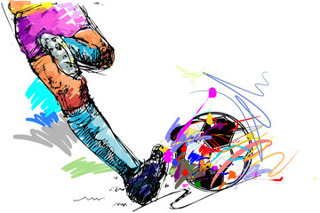  kick shoot goal football speed run goal sport art and brush style