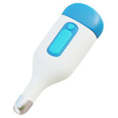 3D digital medical thermometer, designed with a sleek white body and blue accents, suitable for showcasing modern healthcare tools in medical presentations, brochures, and educational materials.