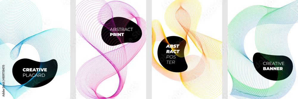 Poster modern abstract design poster set. bright color halftone geometric linear pattern gradient texture f