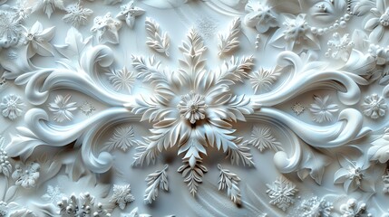 An elegant and sophisticated white marble bas-relief sculpture with a floral motif.