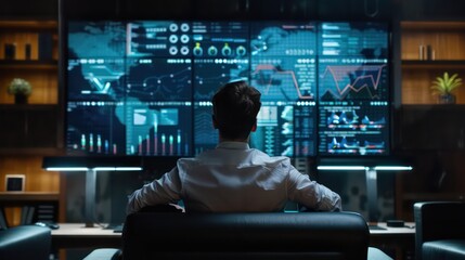 Business Analytics Data Dashboard. A Business Professional in an Office. 