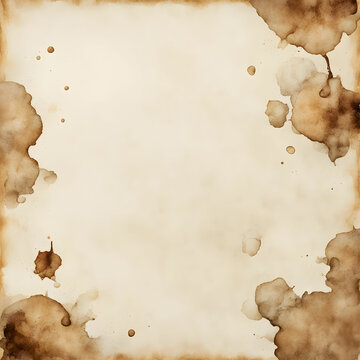 Papel de um livro antigo com manchas. Folha amarela com textura vintage retr&ocirc; e manchas de caf&eacute;. Fundo de textura de papel Kraft
