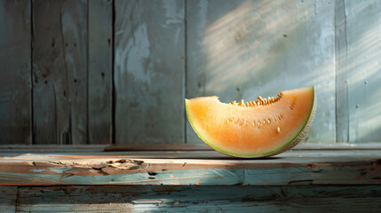 Cut ripe melon on wooden table