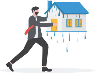 house depreciates. man holding a melted house. vector

