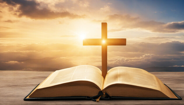 holy bibe with holy cross and sunlight