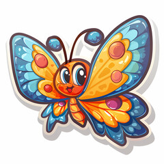 Cute butterfly cartoon on a White Canvas Sticker,vector image