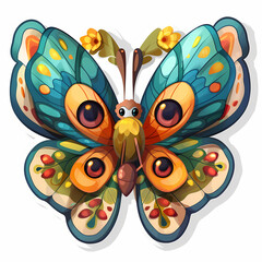 Fototapeta premium Cute butterfly cartoon on a White Canvas Sticker,vector image