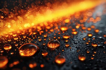 Vibrant orange and fiery tones enhance the shimmering water droplets in this detailed close-up