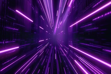 A purple lighted tunnel with purple lights