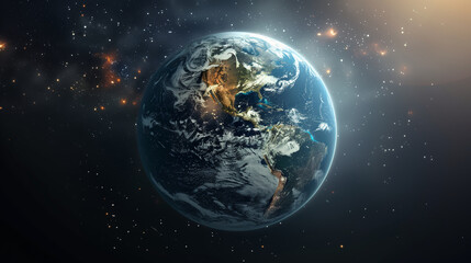 Blue planet visible from outer space, orbital view of planet Earth in cosmos