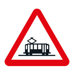 DANGER TRAFFIC SIGNS OF SPAIN, P-6 - Tram crossing - PNG
