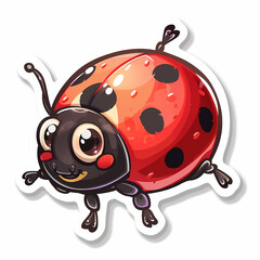 Cute Ladybug cartoon on a White Canvas Sticker,vector image