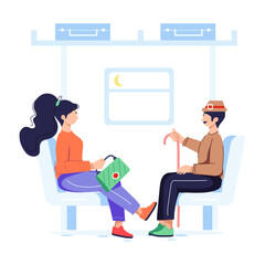 Get this flat style illustration of train passengers 