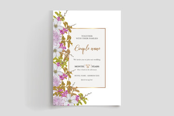 WEDDING INVITATION FRAME WITH FLOWER DECORATIONS WITH FRESH LEAVES