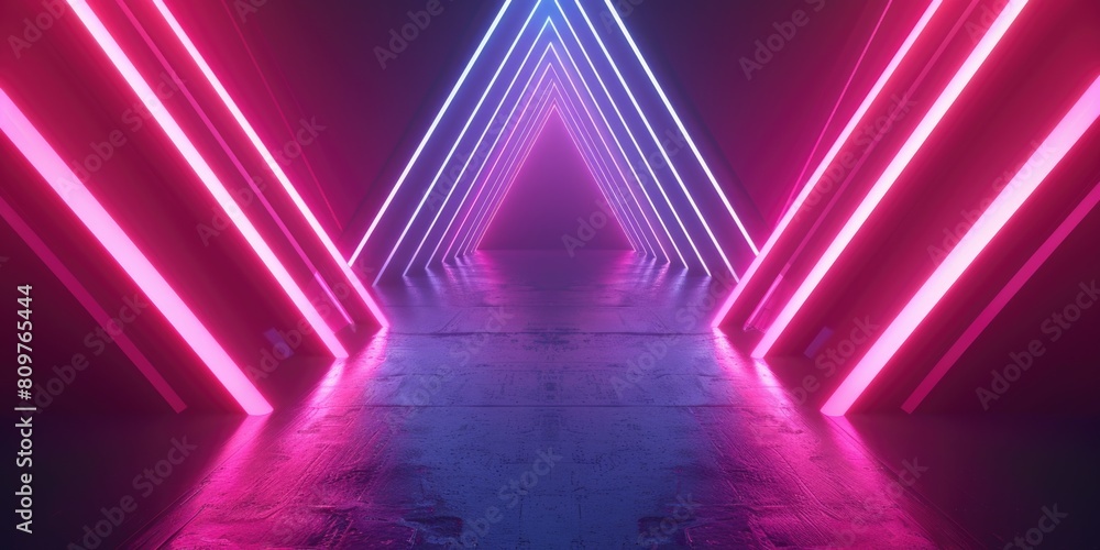 Canvas Prints a neon pink and blue tunnel with a triangular shape