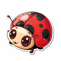 Cute Ladybug cartoon on a White Canvas Sticker,vector image