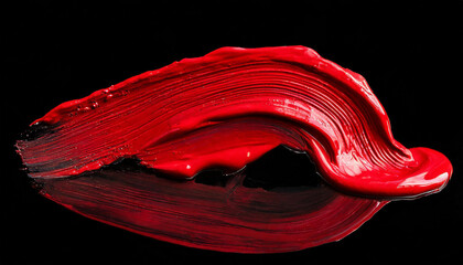 Red oil paint on a black background. Handmade oil paint brush strokes isolated over the black...