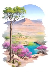 Djibouti Country Landscape Watercolor Illustration Art