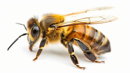 Golden honeybee or bee isolated on the white background 