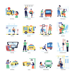 Collection of Public Transport Flat Illustrations 

