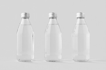 Small water bottle mockup, clear glass.