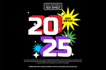 Editable text effect New year 2025 3d cartoon template style modern premium vector
