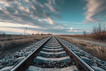 Fototapeta premium The train tracks are empty and the sky is cloudy