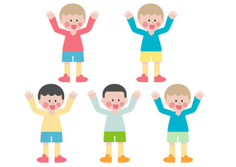 両手を上げる男の子達のイラスト