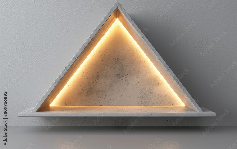 Poster a triangle shaped shelf with a light shining on it