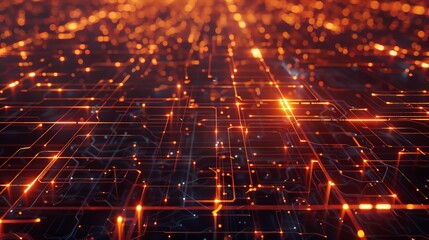 AI network grid with bright nodes, hitech background, 4K, hyperrealistic, high angle, interconnected lines, intense lighting, dark base - obrazy, fototapety, plakaty