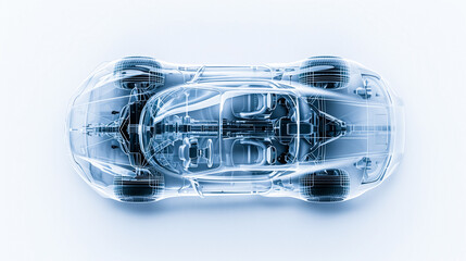 X-ray view of a modern car’s internal mechanics and design layout, ideal for automotive industry insights.