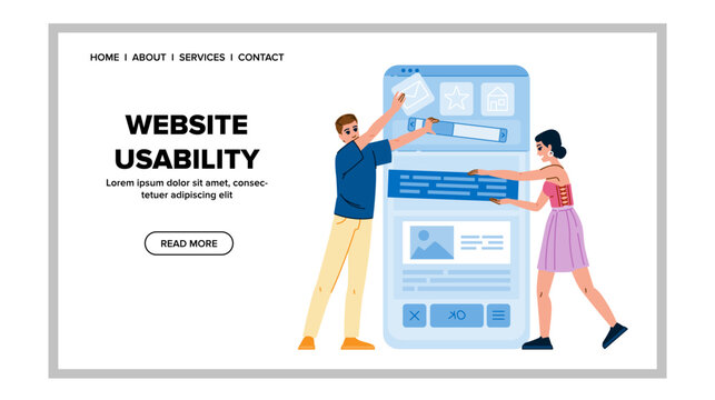 functionality website usability vector. user layout, mobile optimization, performance efficiency functionality website usability web flat cartoon illustration