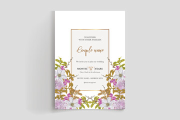 WEDDING INVITATION FRAME WITH FLOWER DECORATIONS WITH FRESH LEAVES