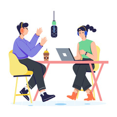 Handy flat illustration of podcast interview 